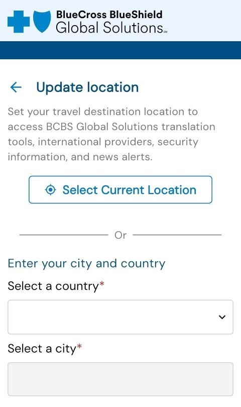 BCBS Global Solutions App Screenshot 2 BCBS Global Solutions app update location screenshot