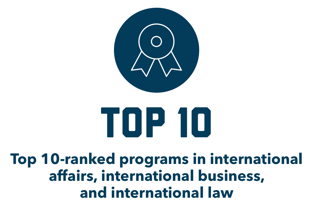Top 10: Top 10 ranked programs in international affairs, international business, and international law