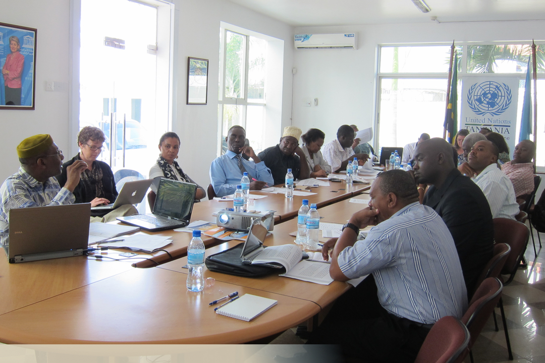 Group discussion at a long table